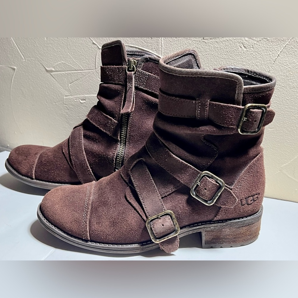 UGG Finny Biker Suede Ankle Boots with Buckle Detail